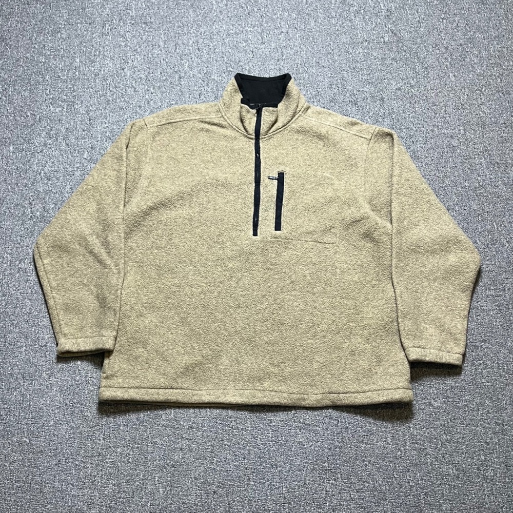 Eddie Bauer Fleece Pullover Size Large Tan Quarter Zip Chest Pocket Mens Sweater